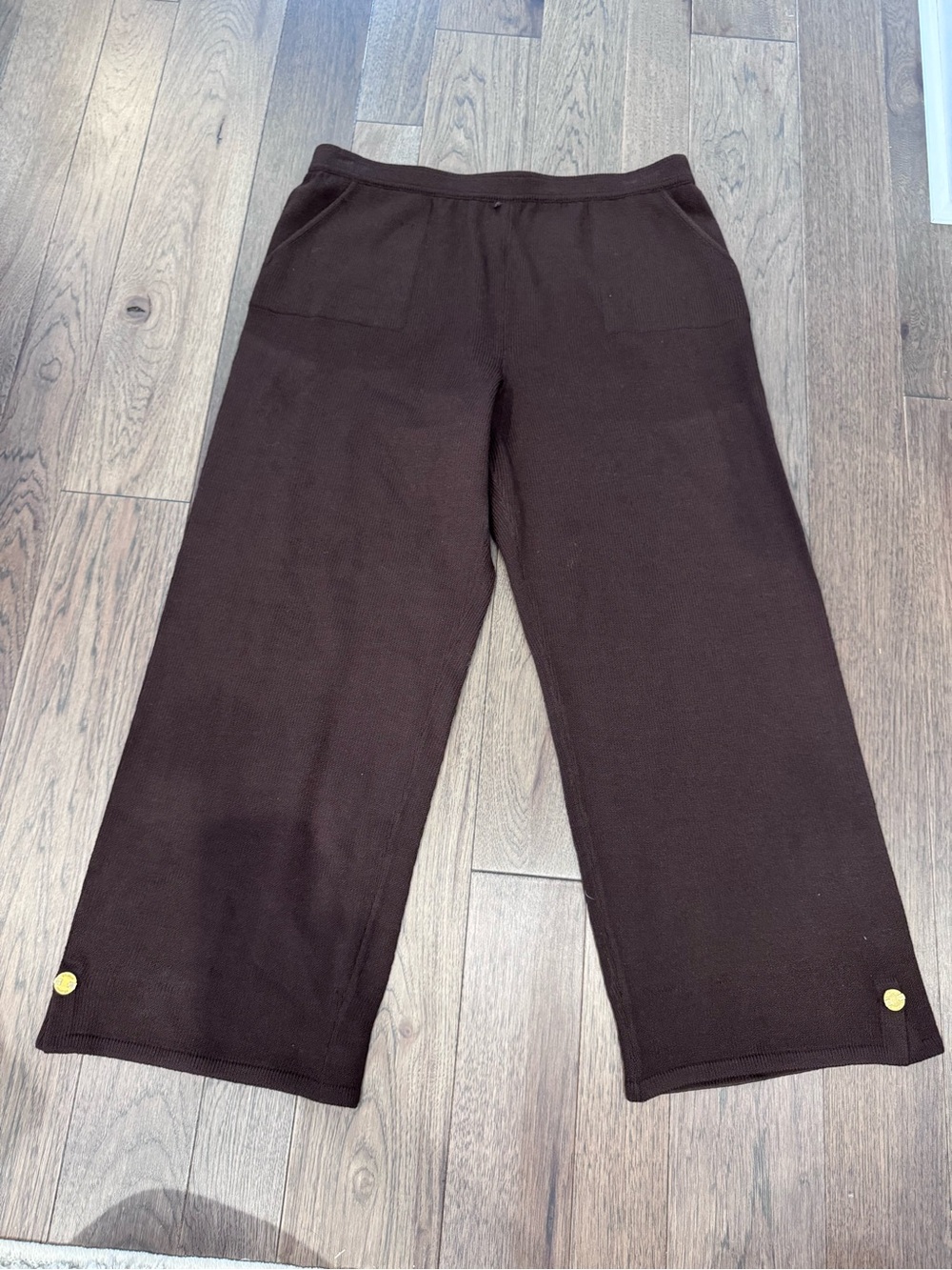St. John Sport Wide-Leg Sweater Knit Pants in Chocolate Brown